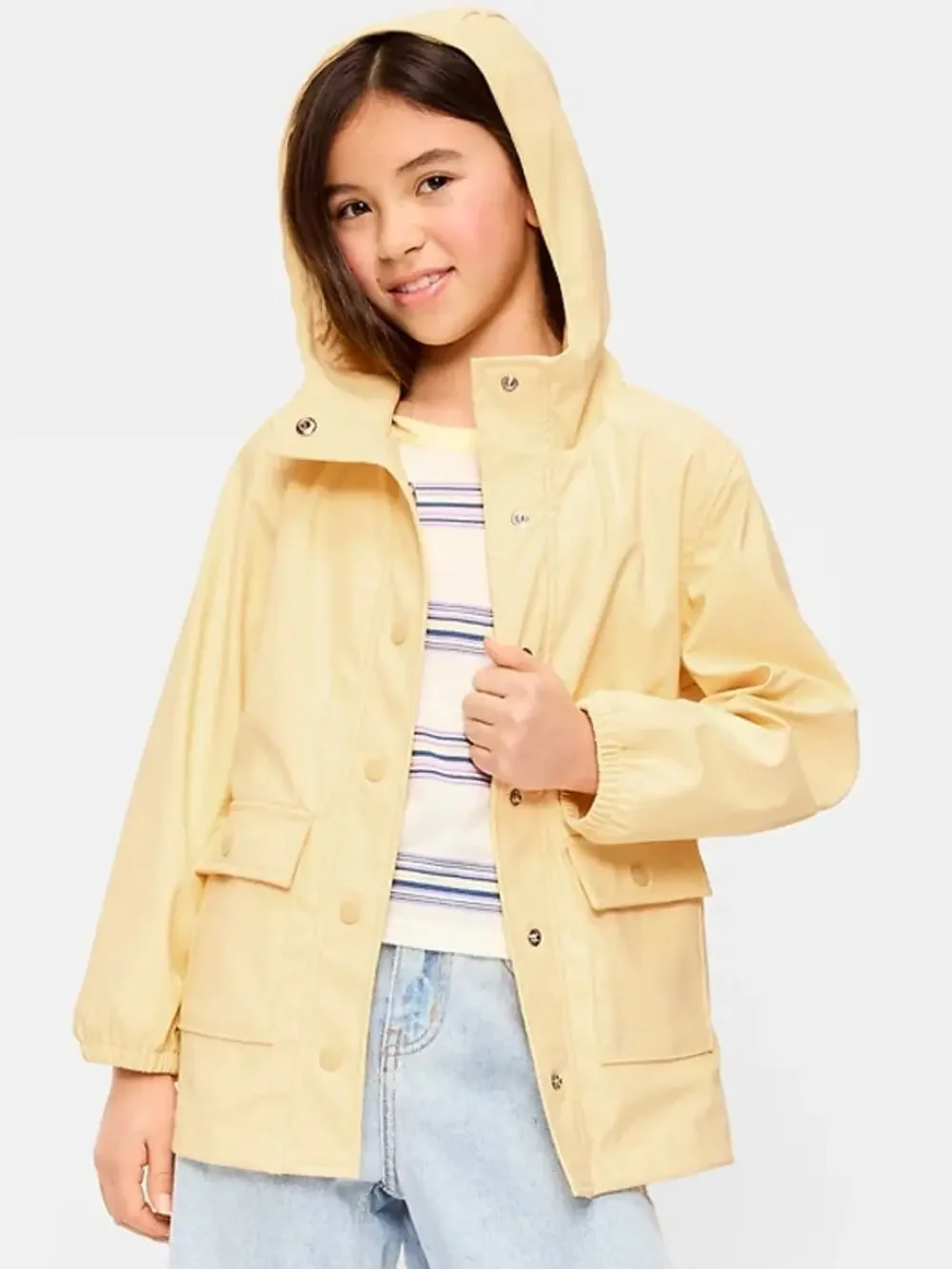 NEW Old Navy Water Resistant Hooded Jacket Kids Girls Yellow Oversized Size L